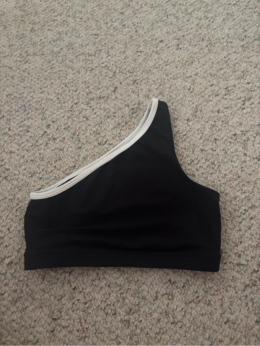 Splits59 Black One-Shoulder Sports Bra with White Trim